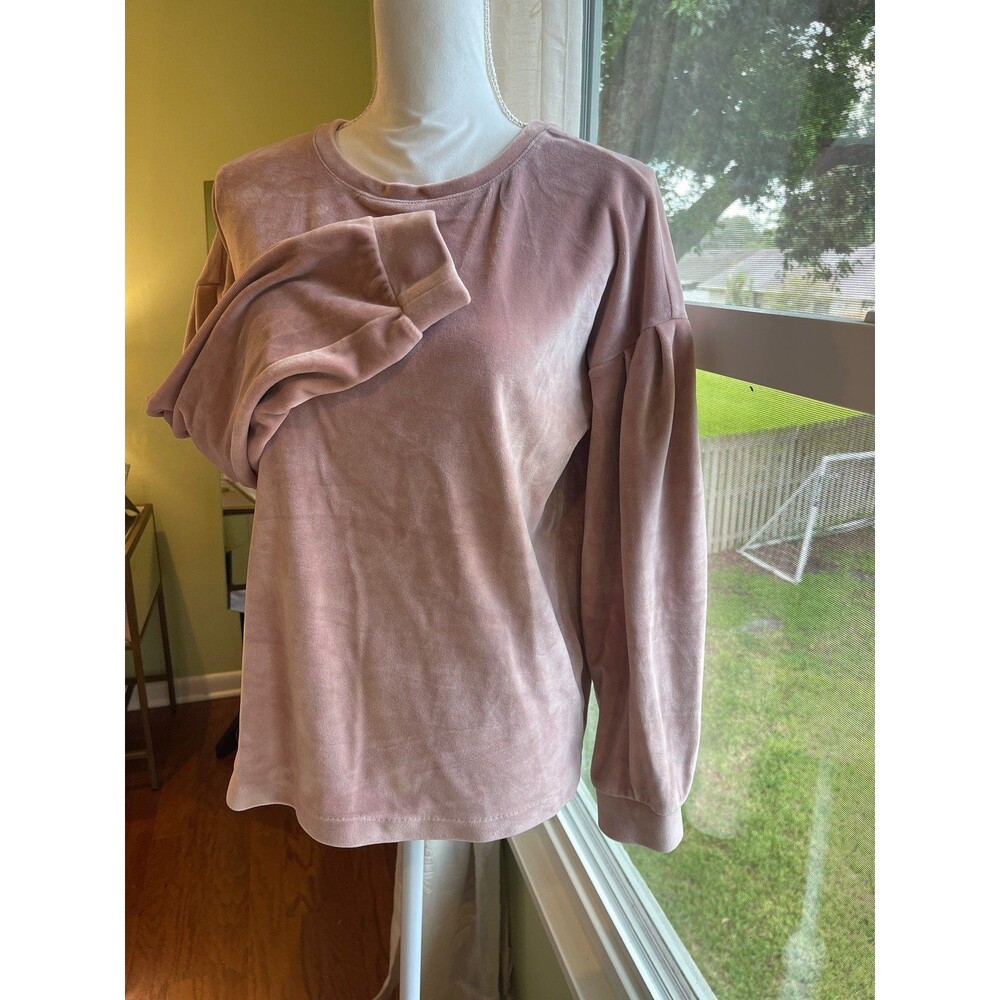 A New Day Target Women's Pink Sweat Shirt Top Size M Velour Puffed Long Sleeves